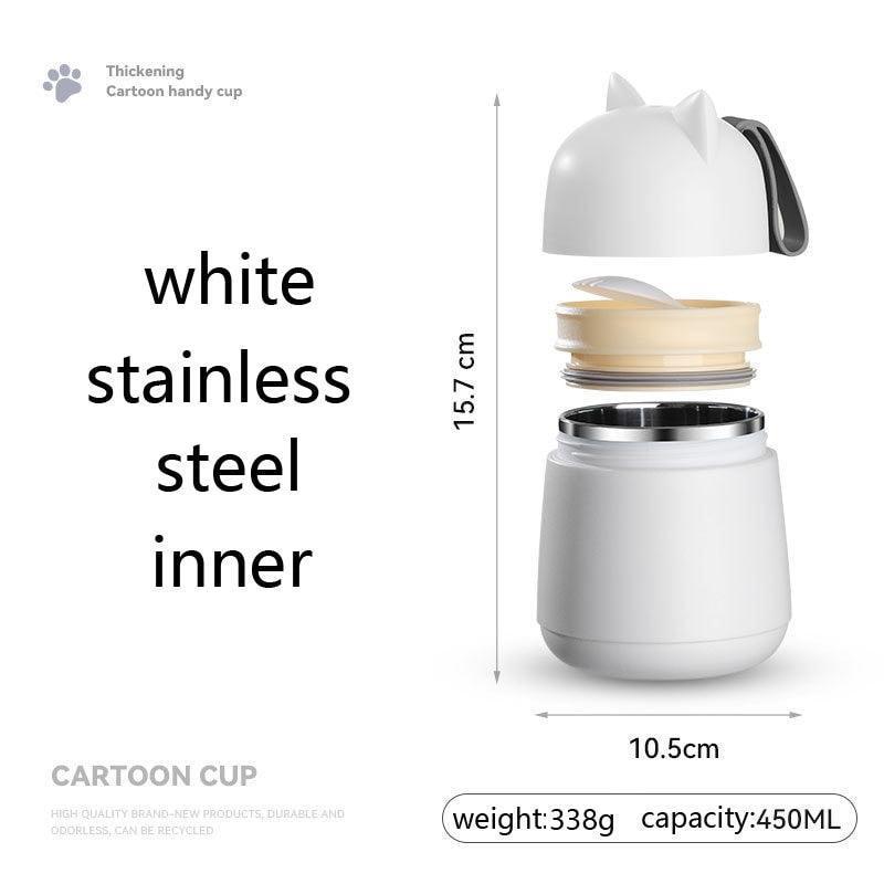 304 Stainless Steel Cartoon Cat Ear Insulation Soup Cups With Cover Spoon