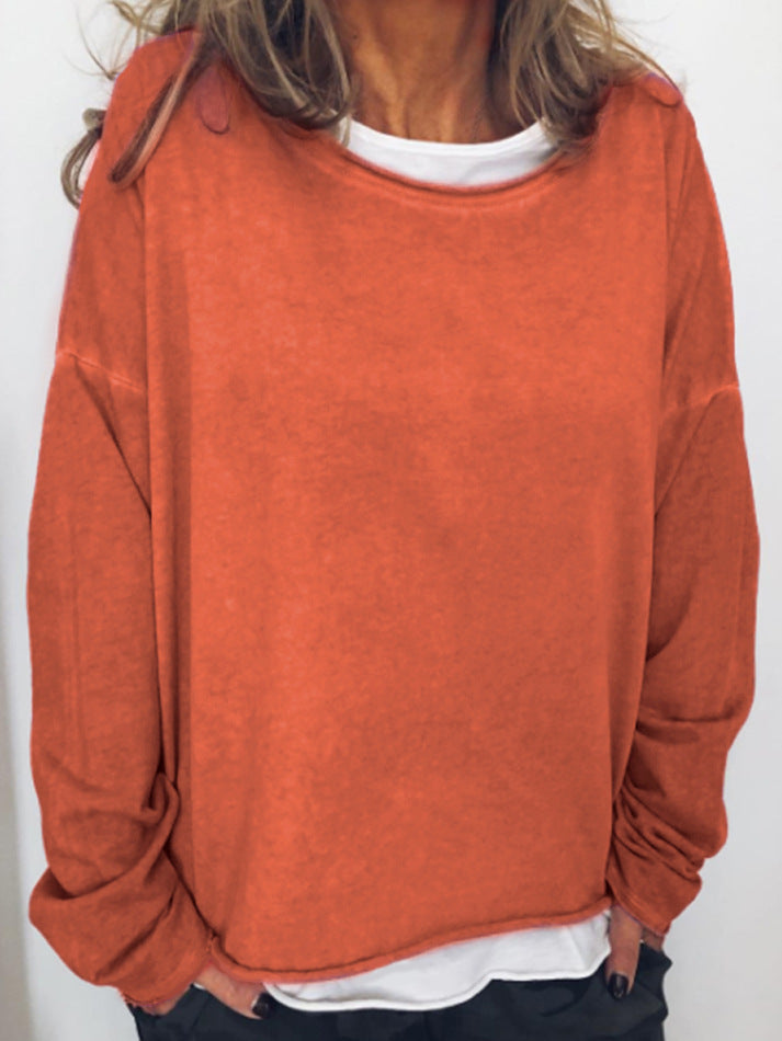 Solid Color Long Sleeve Casual Loose Top Women