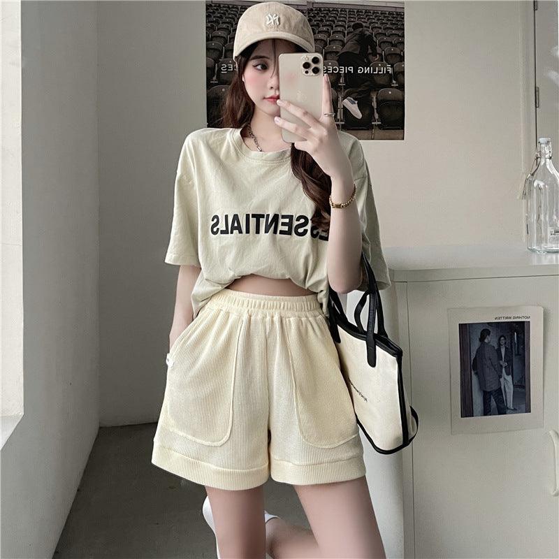 Summer Loose Waffle Casual Wide Leg Pocket