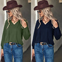 Autumn And Winter New Hot Sale Pure Color Hot Temperament V-neck Long Sleeve Top