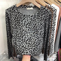 Fashionable Leopard Print Long Sleeve All-match Round Neck Bottoming Shirt