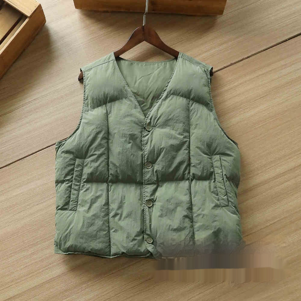 Japanese Retro Simple Men's Winter Thickened V-neck Loose And Warm Vest