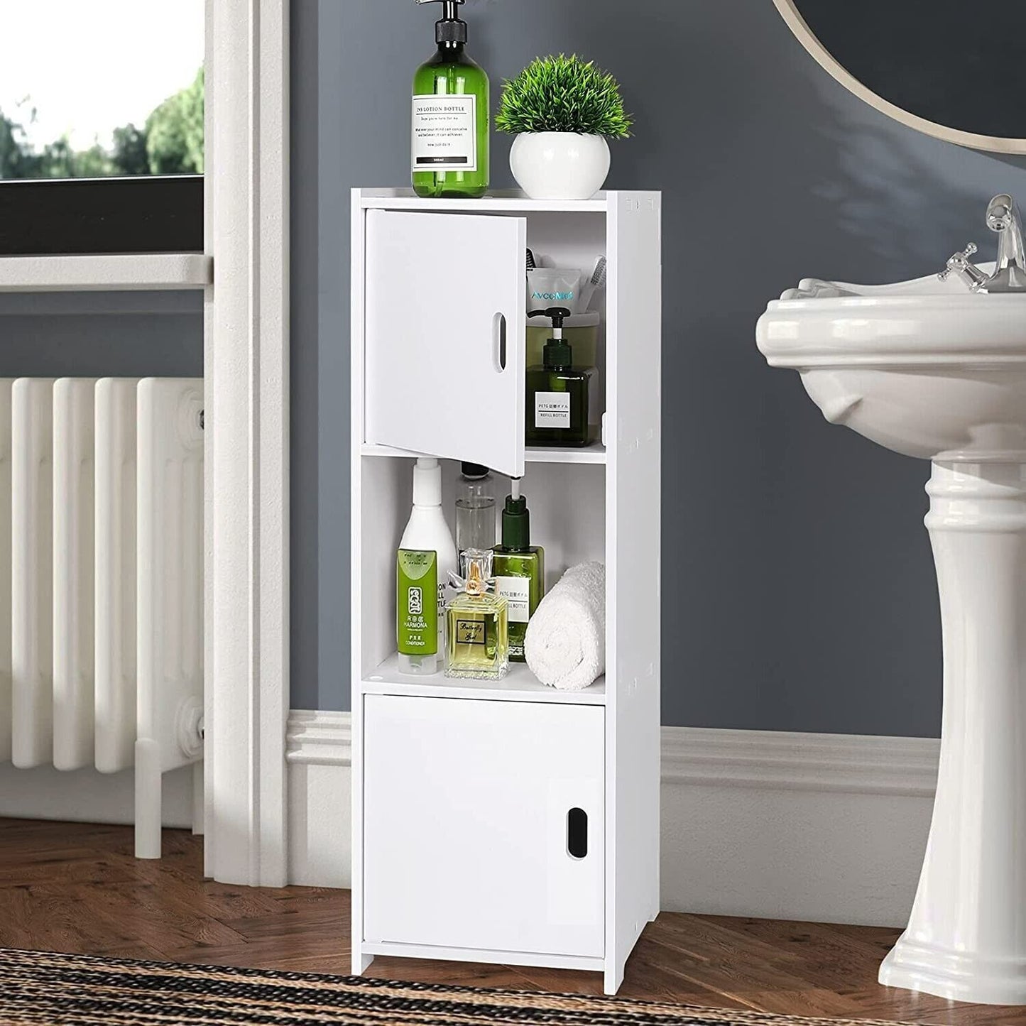 Waterproof Bathroom Storage Cabinet Free Standing Cabinet Organizer Unit White