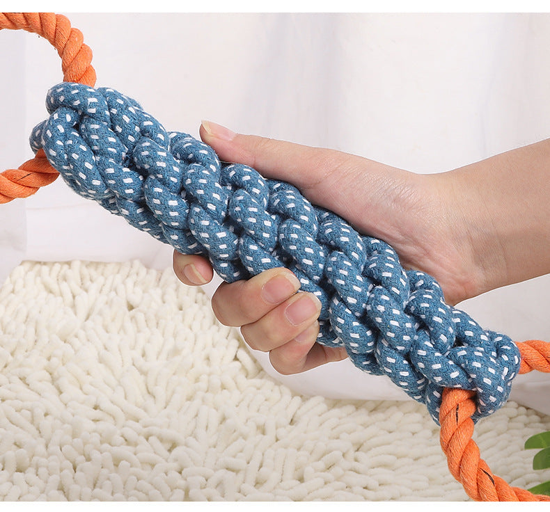 Pet Dog Toy Double-ring Chewable Cotton Knot Toy Tooth Cleaning Durable Braided Bone Rope Pet Teething Toy Pet Supplies