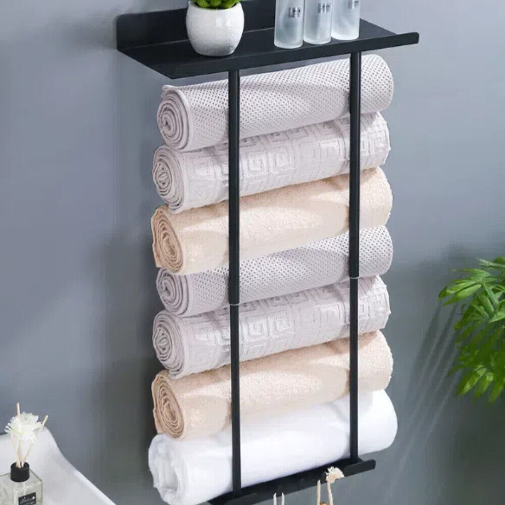 Black Grey Bathroom Storage Rack Wall Mounted High Quality Finish NEW