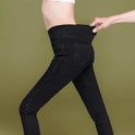 Women's High Waist Fat Mm Plus Size Elastic Fleece Jeans