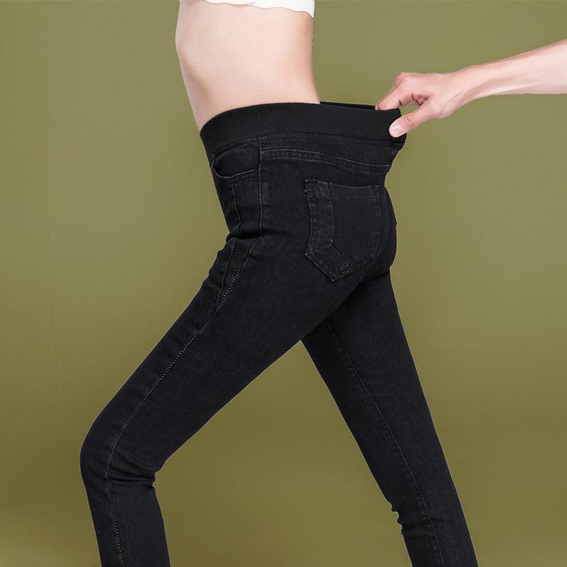 Women's High Waist Fat Mm Plus Size Elastic Fleece Jeans