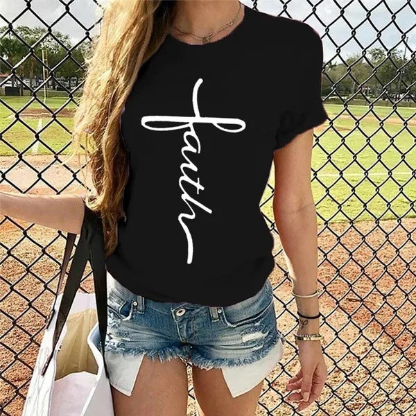 Letter Print Pattern Round Neck Short Sleeve T-shirt