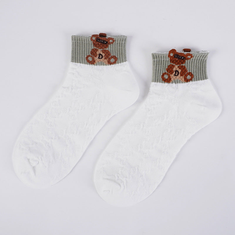 Women's Three-dimensional Bear Embossed Boat Socks
