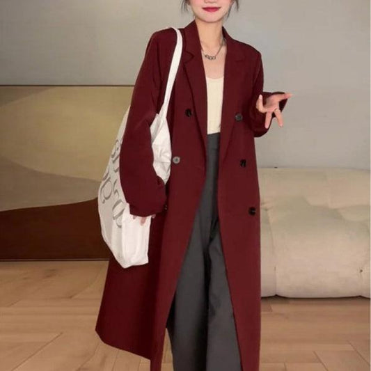 High-grade Red Mid-length Suit Woolen Coat For Women