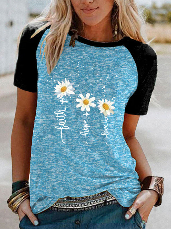 Three Little Daisies Print Short-sleeved T-shirt