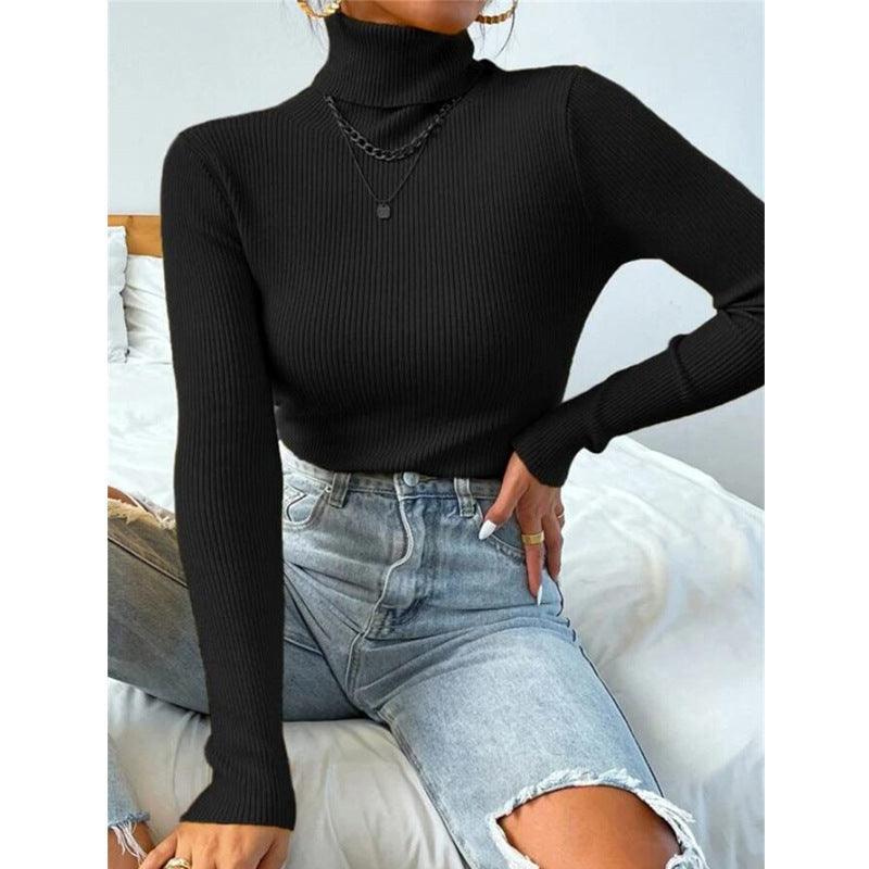 New European And American Women's High Neck Sweater Pullover Knitted Top