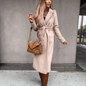 Woolen Coat Simple Fashion V-neck Lace Up Long Coat For Women