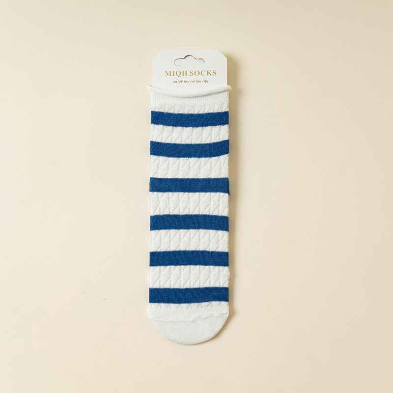 Elastic Kanekalon Striped Bunching Socks Women's Mid-calf Ins Breathable Mesh Loose Confinement Socks