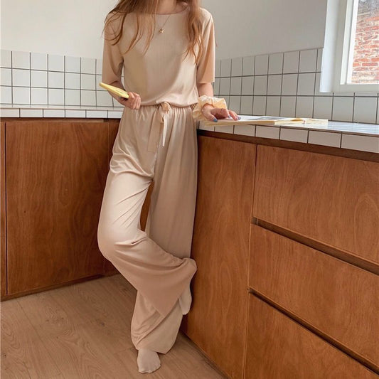 Spring And Summer New Ice Silk Soft Suit Outer Shorts Trousers Home Wear Two-piece Suit