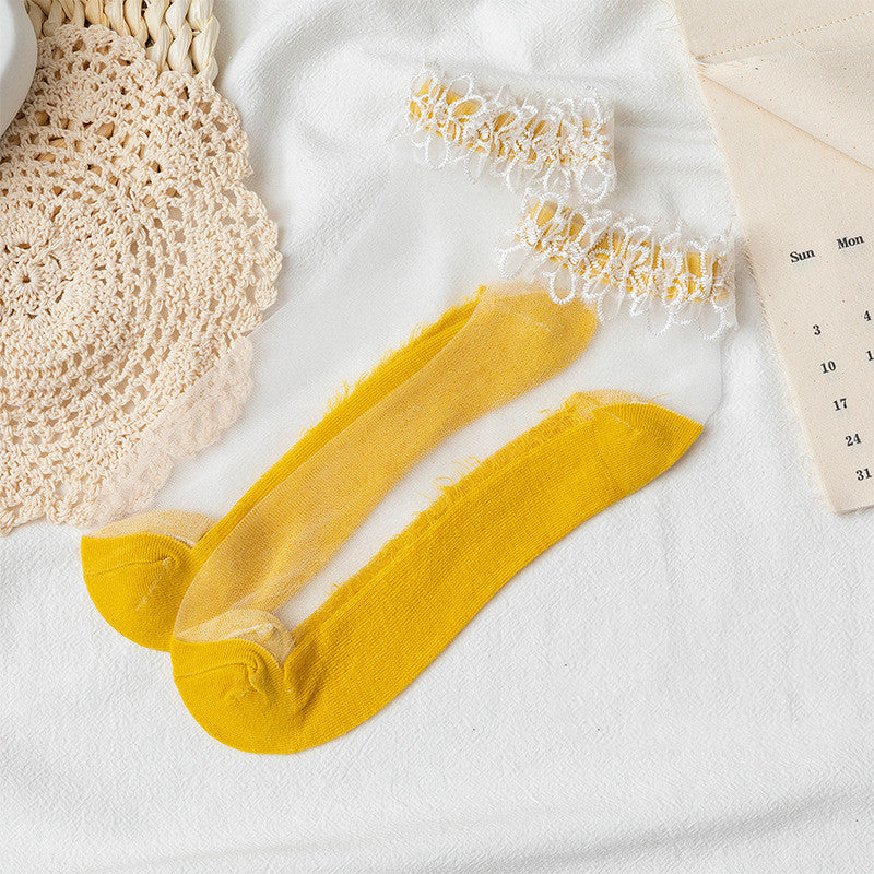 Women's Fashion Pearl Crystal Lace Socks