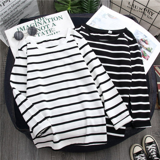 Black Striped Western Style Shirt Women's Long-sleeved T-shirt