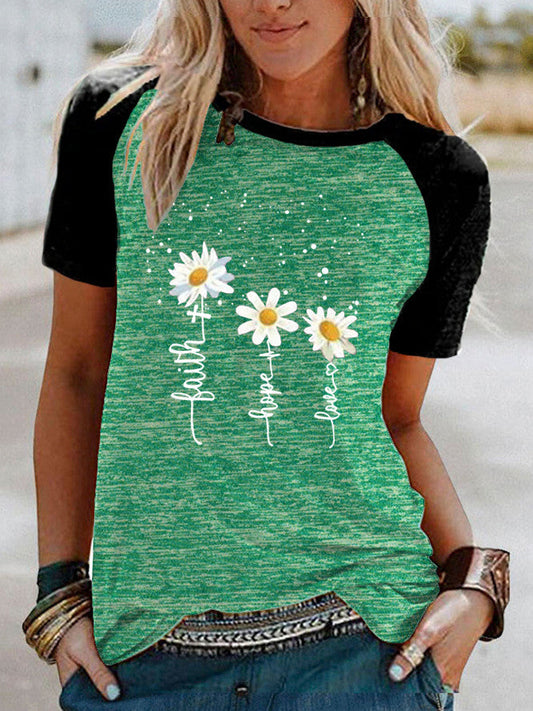 Three Little Daisies Print Short-sleeved T-shirt