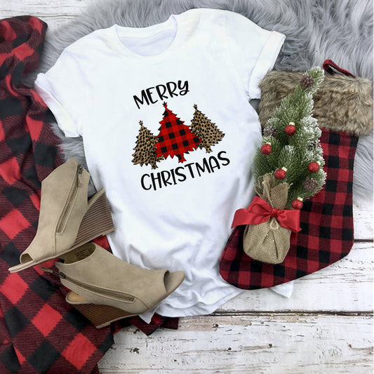 Women's Christmas Movie Print Crew Neck T-shirt