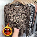 Fashionable Leopard Print Long Sleeve All-match Round Neck Bottoming Shirt