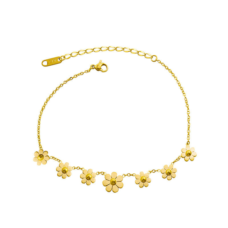 Titanium Steel Plated 18k Simple Flower Anklet