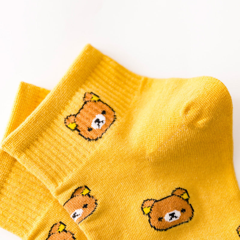 Cartoon Socks Women's Cotton Socks Japanese Sweet Cute Bear Boat Socks