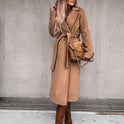 Woolen Coat Simple Fashion V-neck Lace Up Long Coat For Women