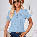 Women's Fashion Casual Printing Button V-neck T-shirt