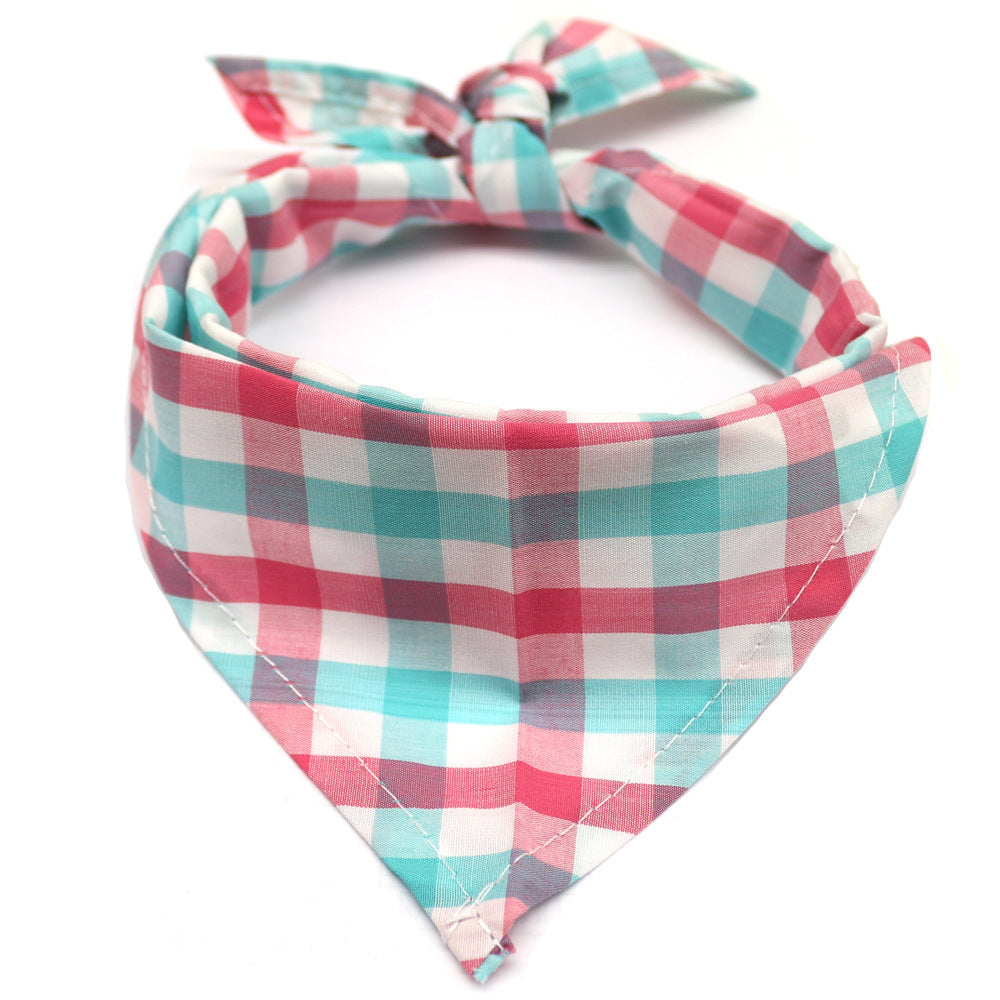 Pet Dog And Cat Plaid Cotton Triangle Scarf