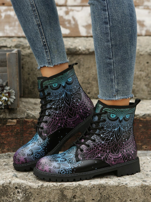 Plus Size Women's Printed Multi-color Printed Martin Boots