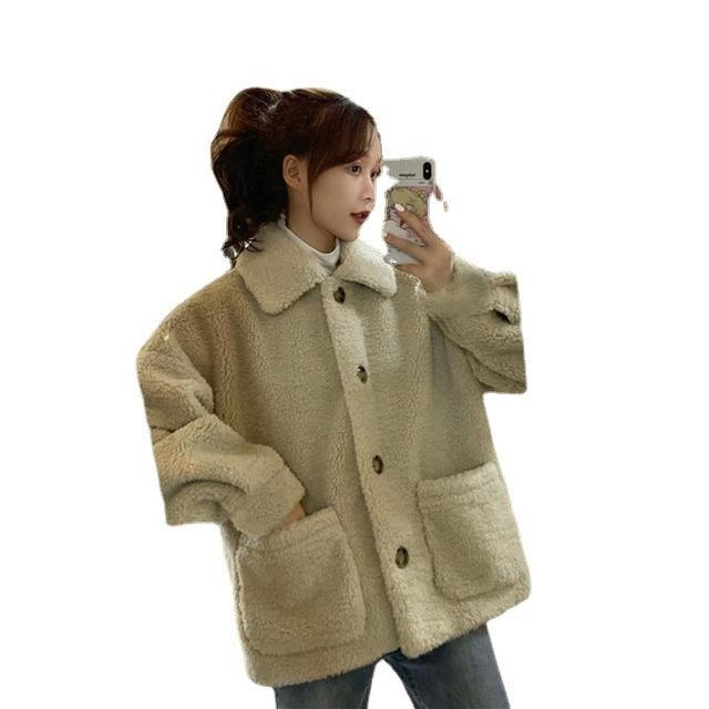 Lapel Button Lamb Velvet Loose Fashion Students