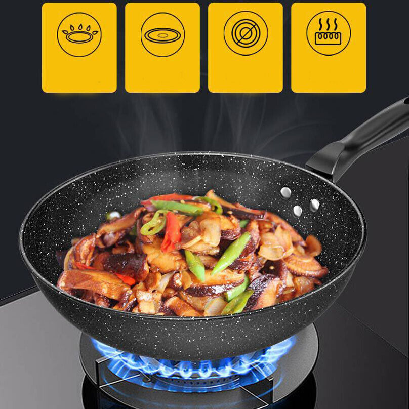 30CM Non-Stick Frying Pan Skillet Saute Pan Tempered Glass Lid Granite Coating