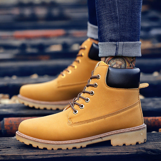 Men's Lace-up PU Leather High-top Casual Snow Boots