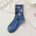 Socks Female Gray Cartoon Pattern Tube Socks