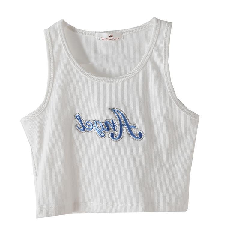 Embroidered Letter High Waist Short Midriff-baring Tank Top