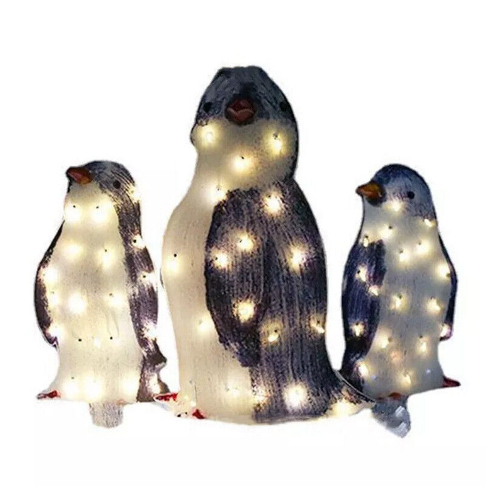 3X Christmas Penguin Acrylic LED Light Up Decoration Indoor Outdoor Figurine