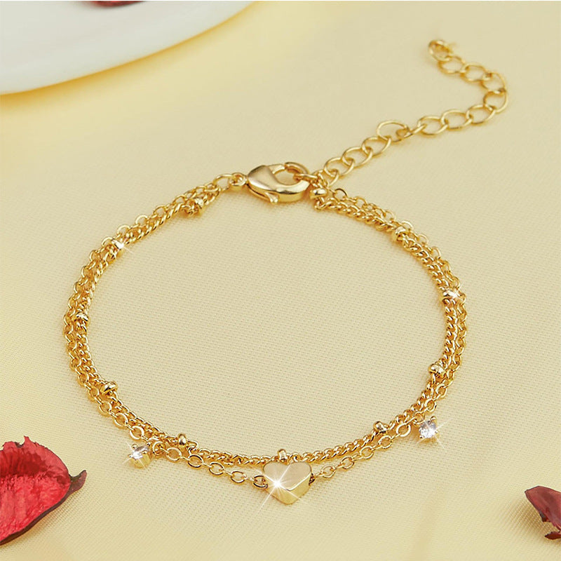 Fashion Heart-shaped Zircon Anklet Women's Waterproof Simple Heart-shaped