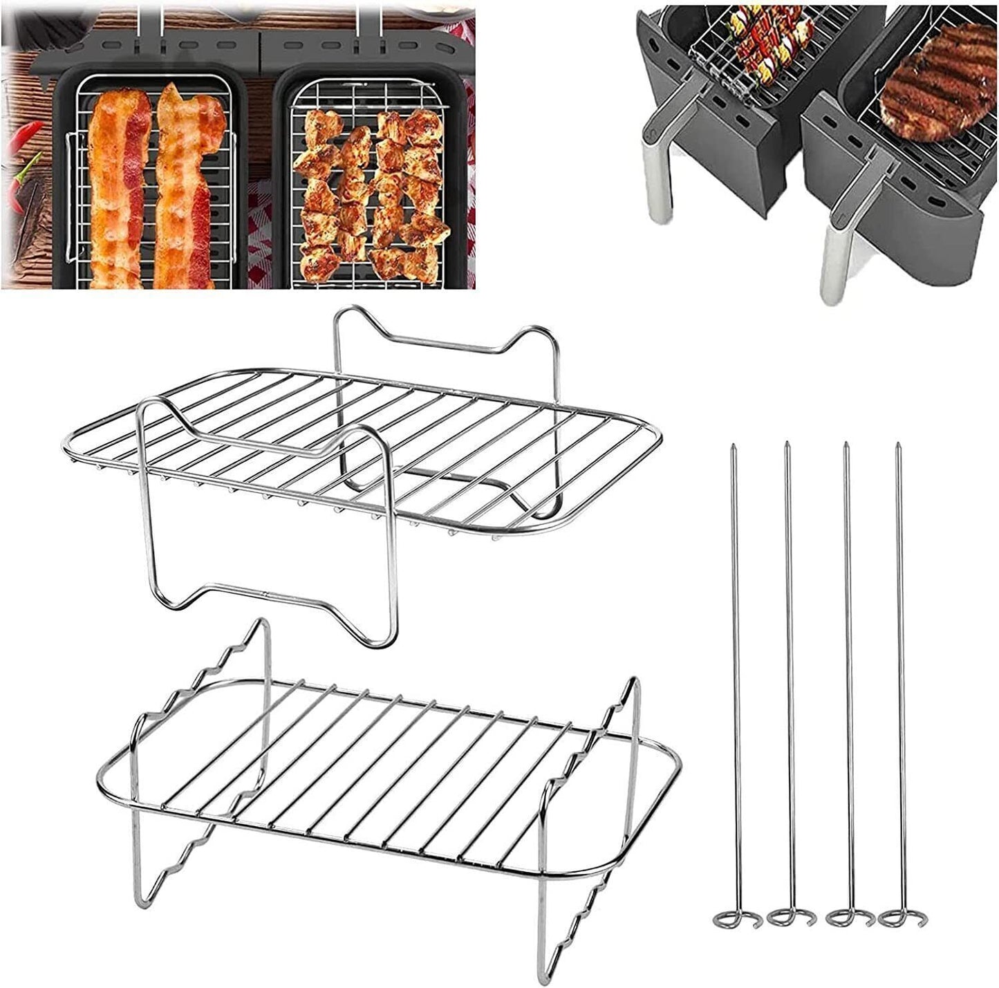 Air Fryer Rack And Grill Rack 8PCS Steel Griller Double Basket Accessories