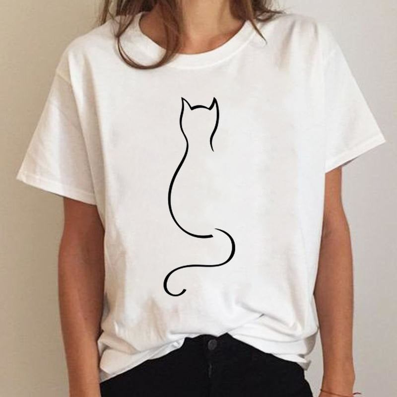 Women's Short Sleeve Cat Print