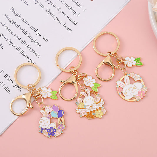 Rabbit Year Lucky Cartoon Trend Alloy Oil Dropping Keychain Cute