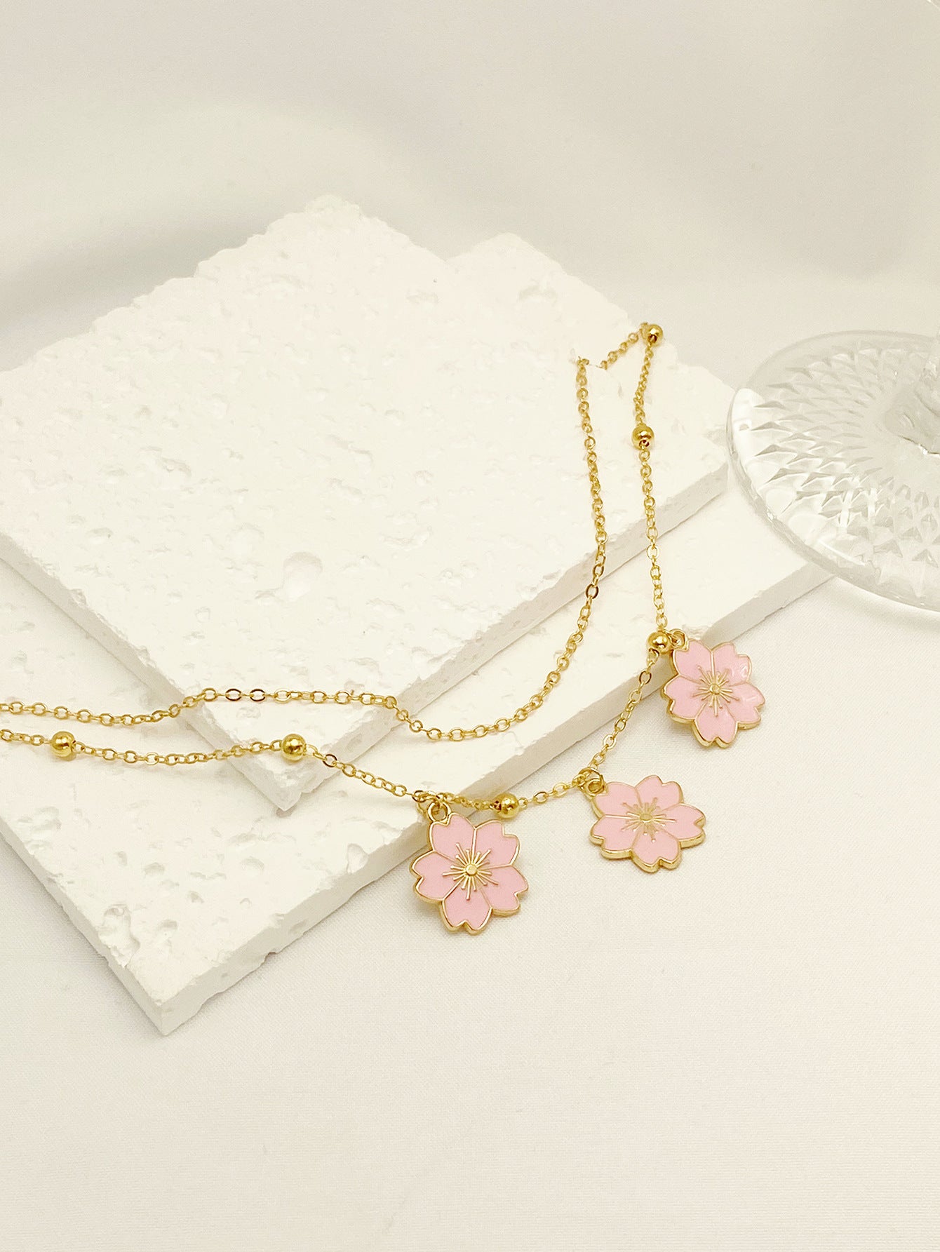 Simple Double-layer Oil-spot Glaze Flowers Pendant Anklet