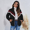 High Neck Stitching Striped Pocket Zipper Plush Jacket
