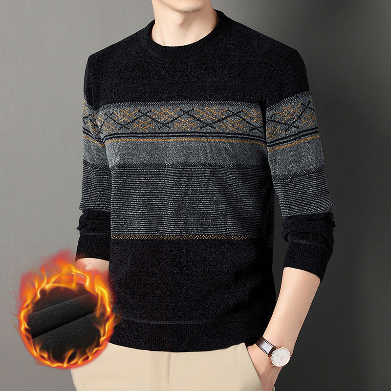 Chenille Velvet Padded Sweater Middle-aged Men's Clothing Thick Warm Jacquard