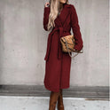 Woolen Coat Simple Fashion V-neck Lace Up Long Coat For Women