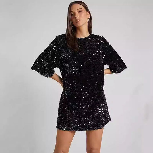 Women's Simple Casual Shoulder Beaded Dress