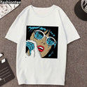 Ladies Punk Aesthetic Print Casual Short Sleeve Student Top